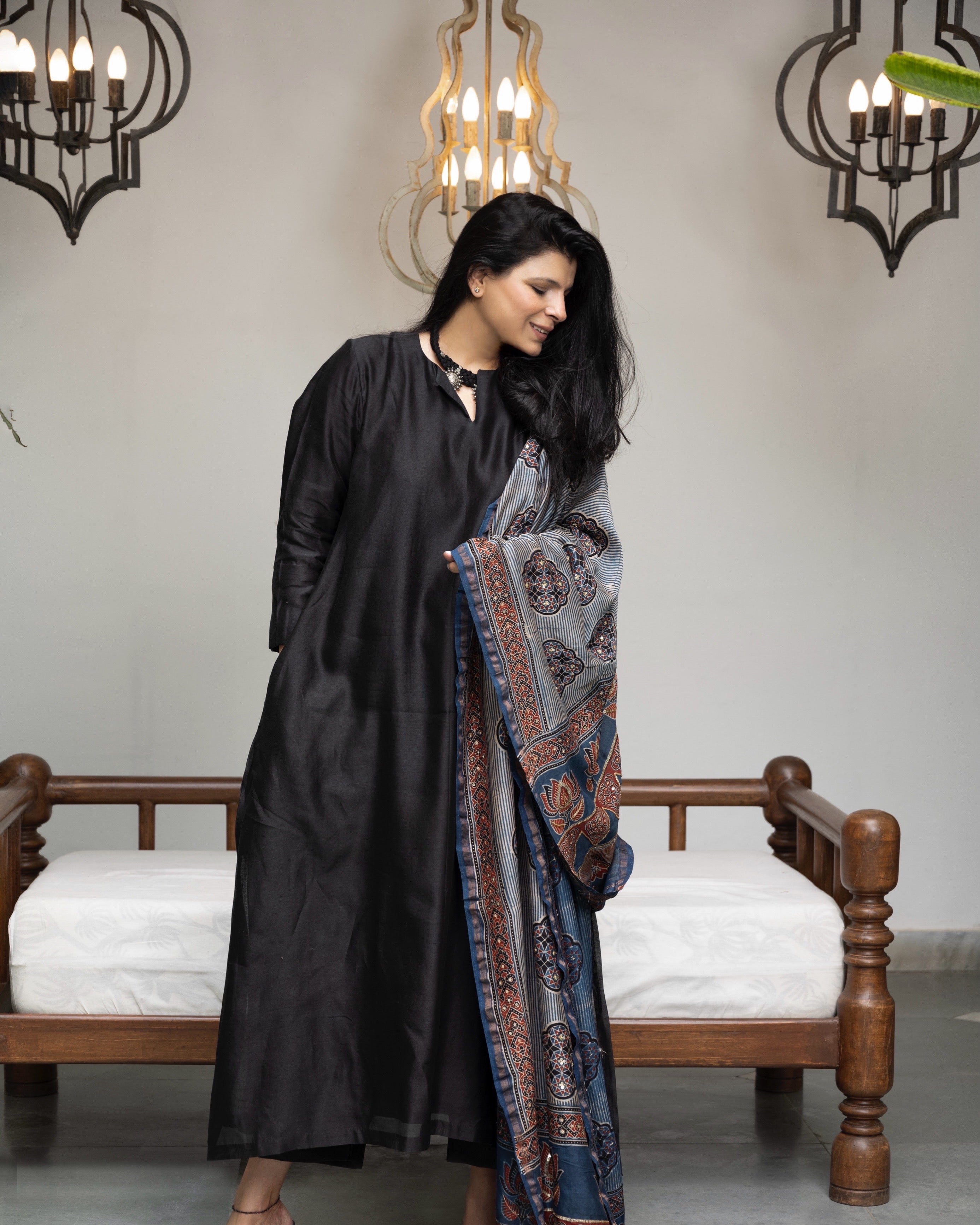 Pure Handloom Silk Ajrakh Set