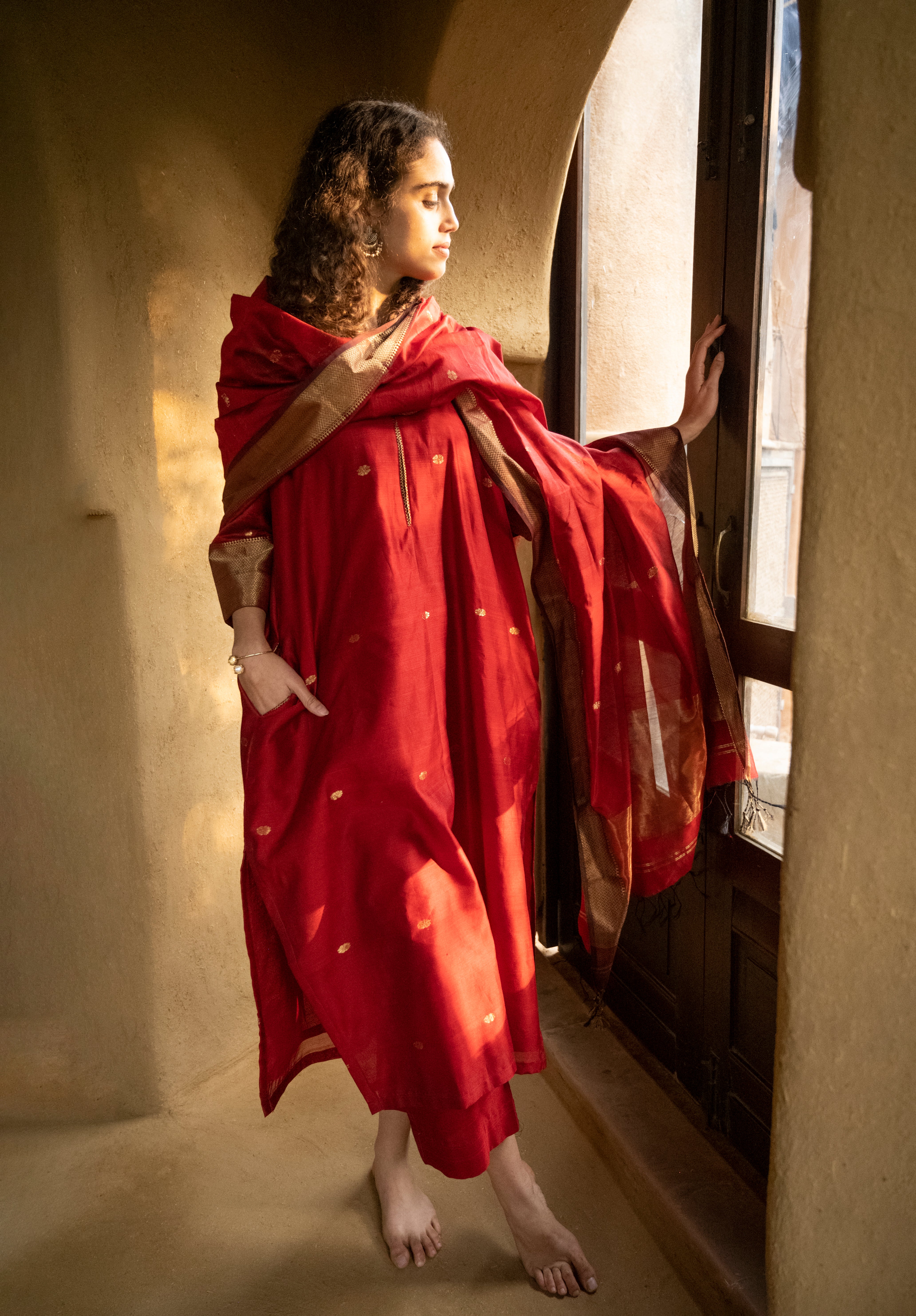 Pure Maheshwari Silk With Handwoven Motifs