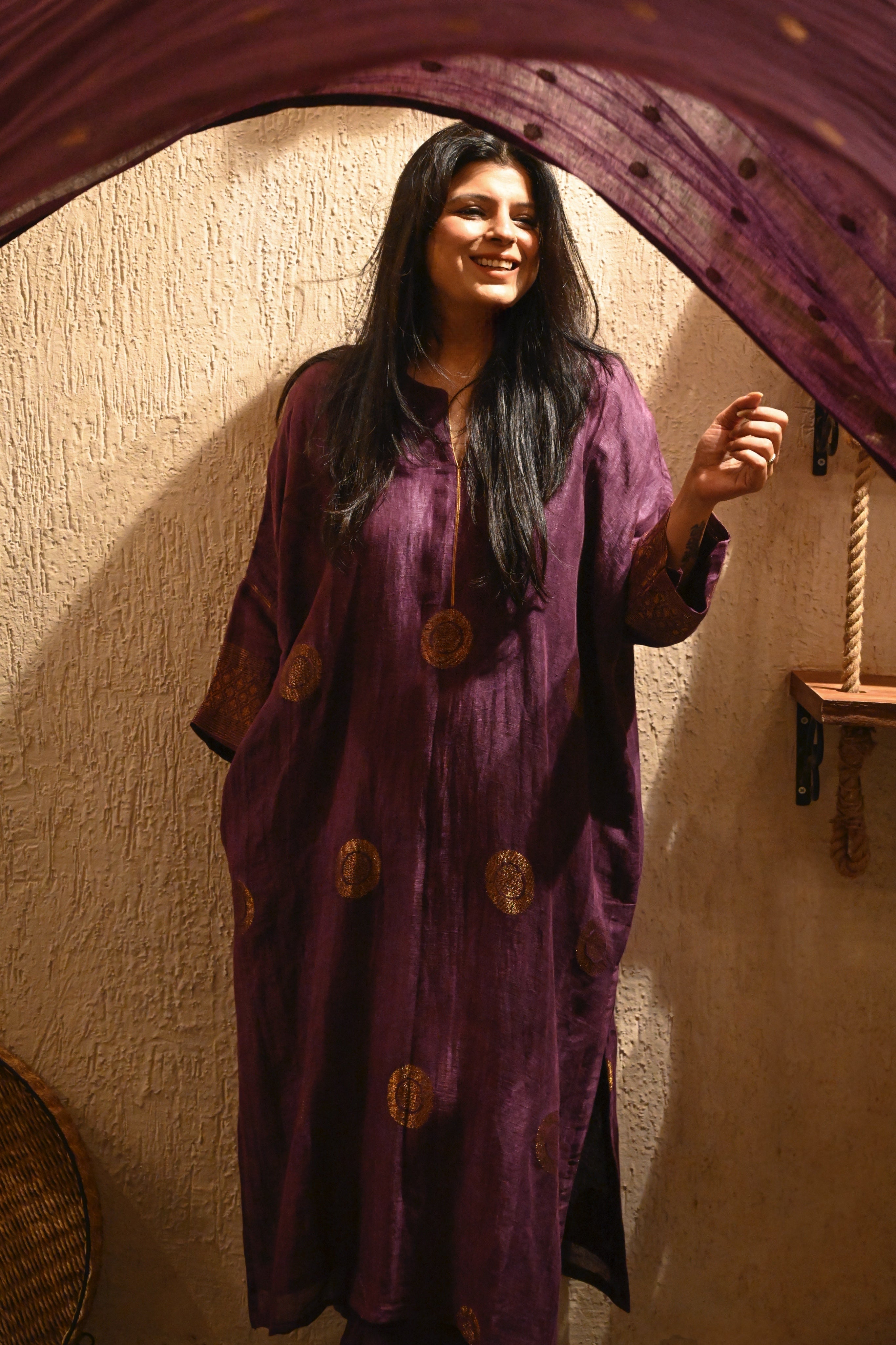 Purple Linen Zari Jamdani | Pure Handwoven Linen | Luxury Indian Occasion Wear