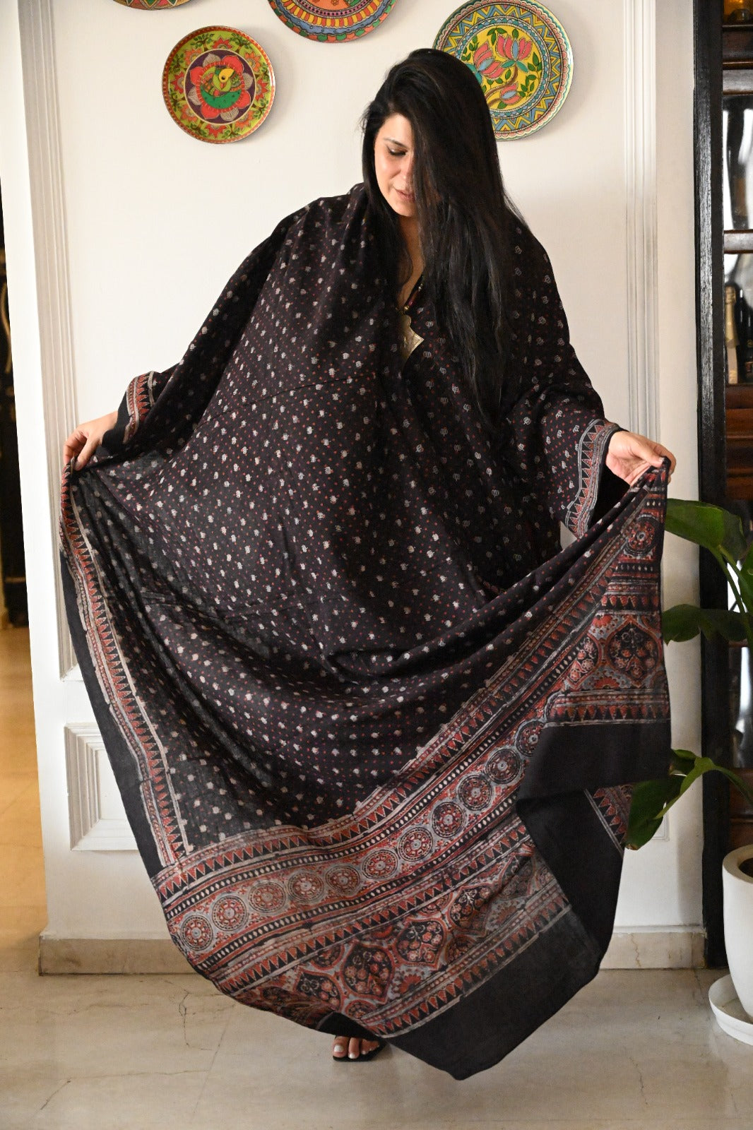 Pure Handloom Ajrakh Set - Black