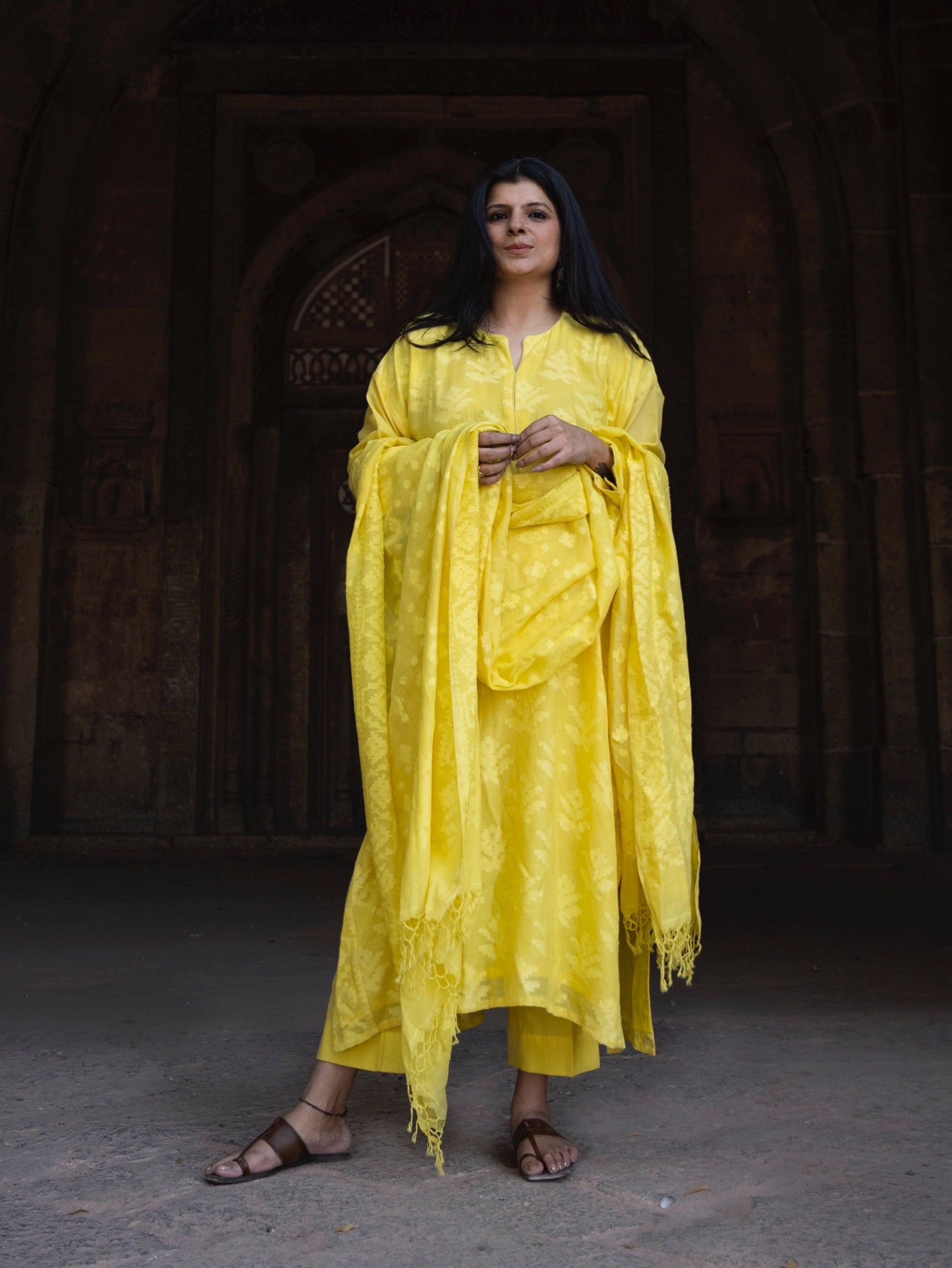 Yellow Dhakai Jamdani kurta set