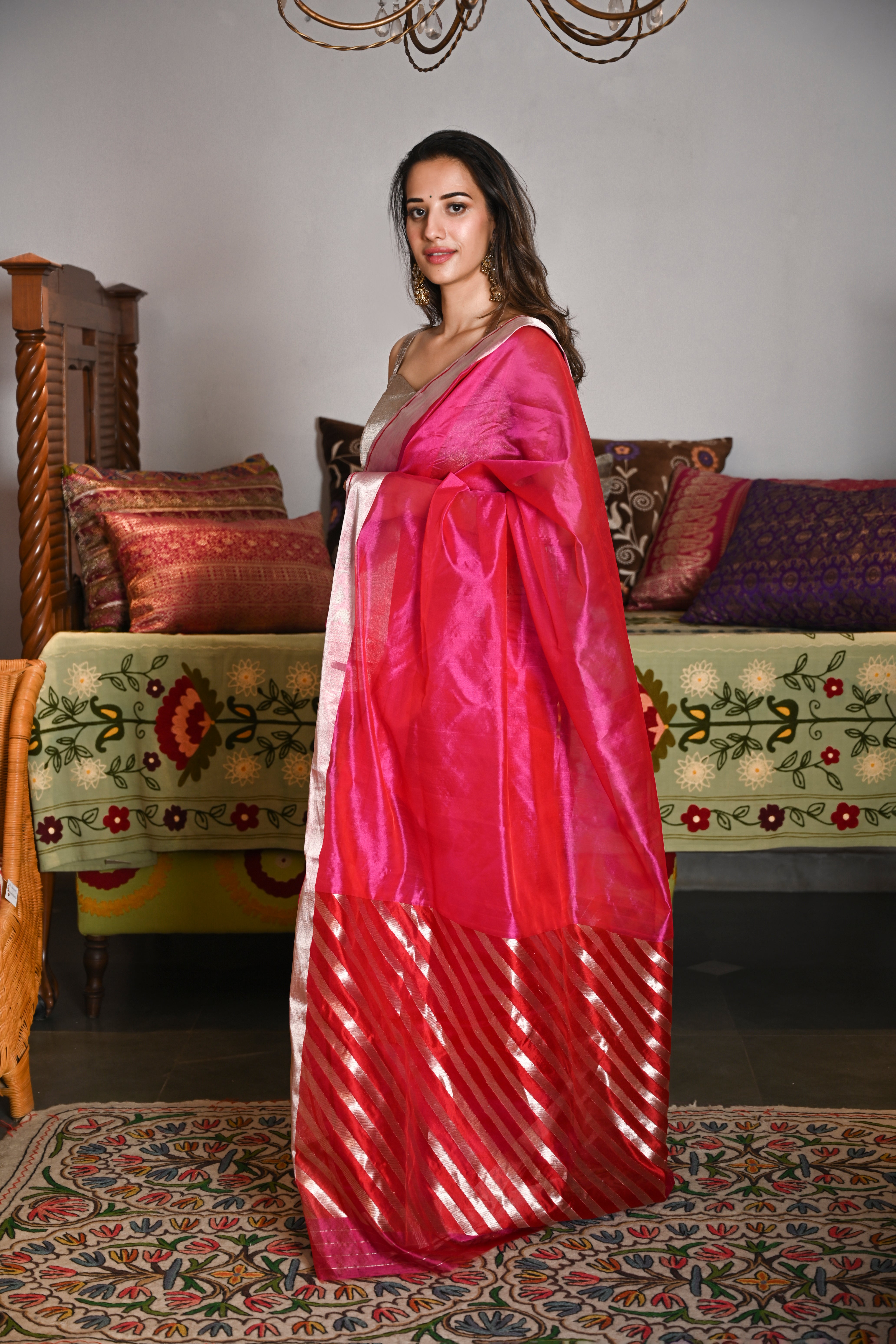 Hot Pink Rajwada Saree
