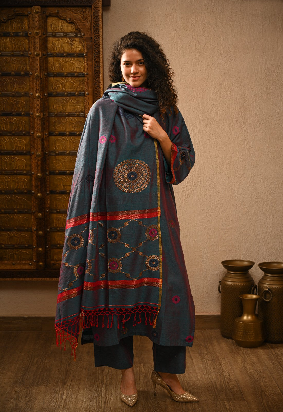 Pure handloom silk Jamdani ensemble