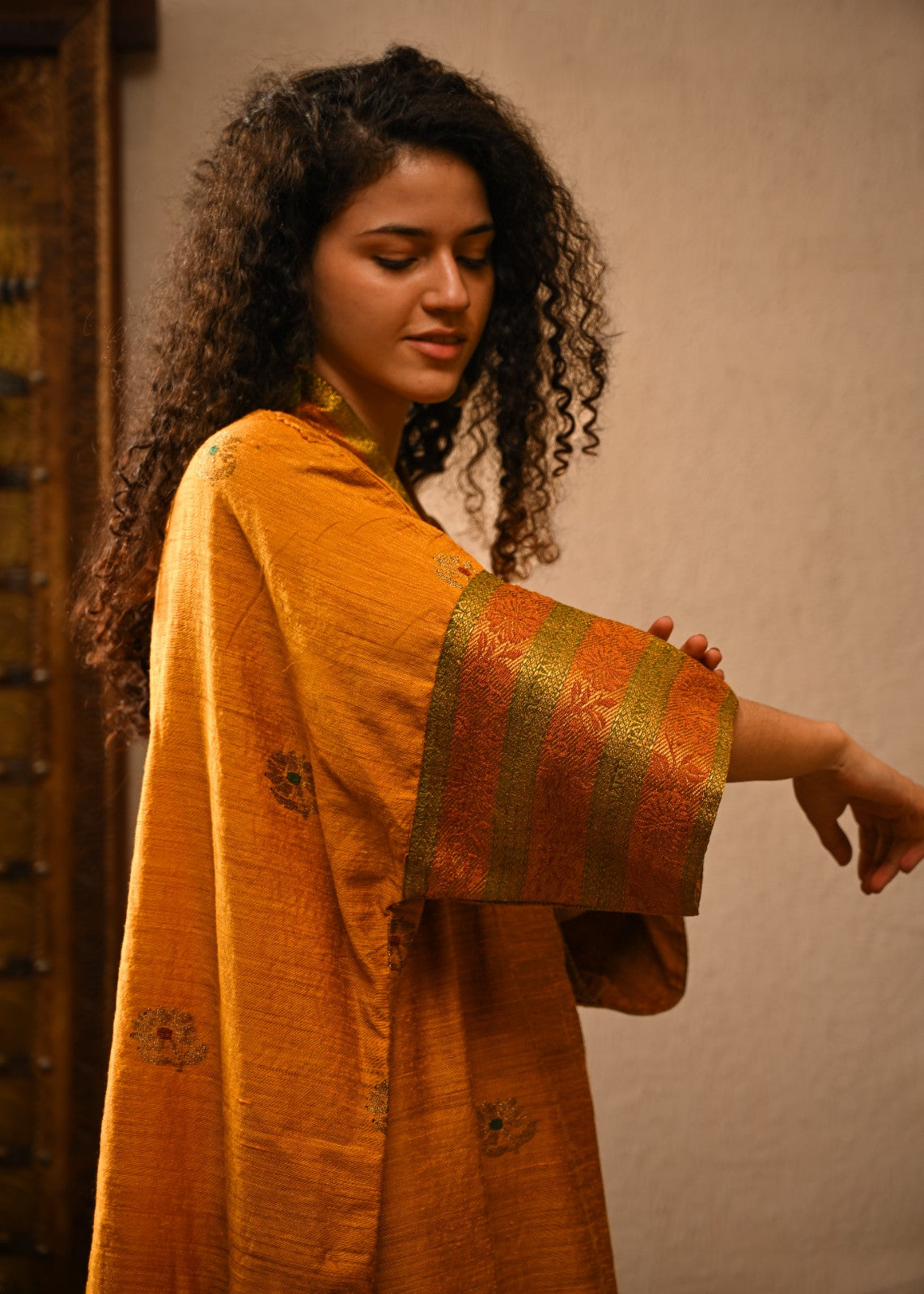 Yellow Pure Handloom Raw Silk Jamdani Ensemble