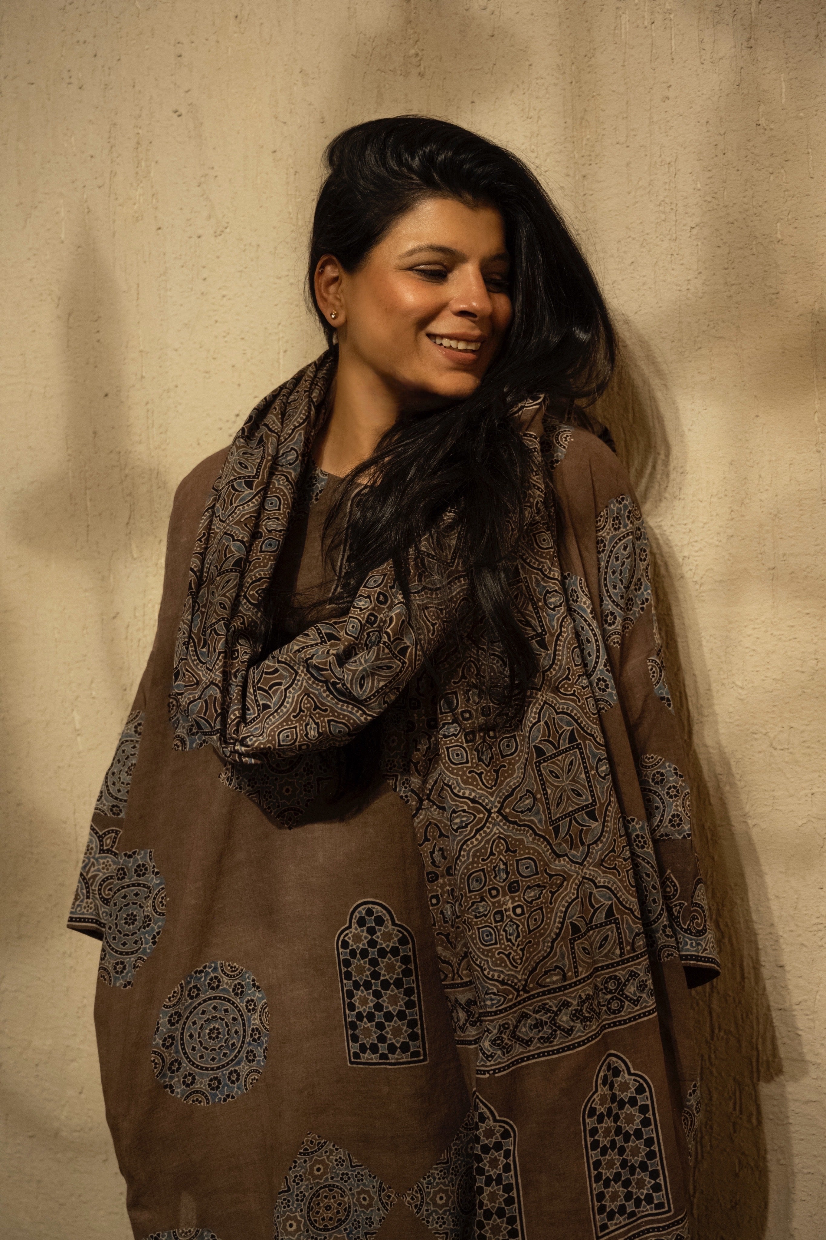 Mulmul Ajrakh - Light Brown