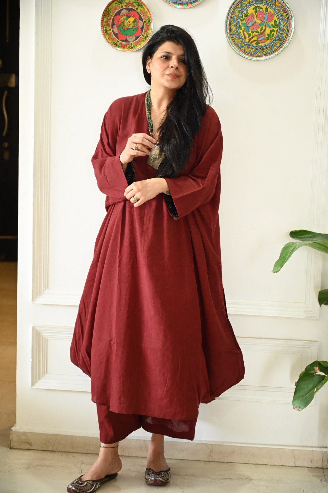 Wabi Kurta Set-Maroon