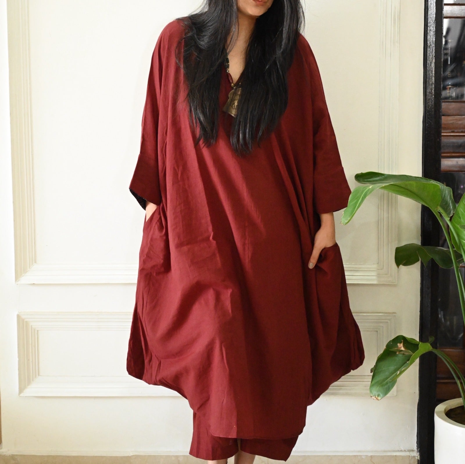 Wabi Kurta Set-Maroon